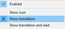 Escolhendo a opção Show Translation para tradução após seleção.